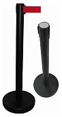 Ленточное ограждение барьер столбик черная стойка с красной лентой 3 метра